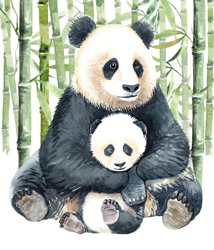 Panda & Baby Watercolor Painting Print 100% Australian Made