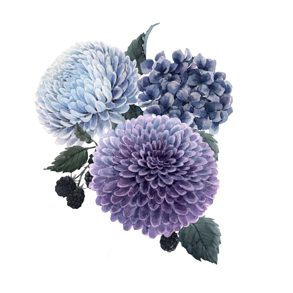 Square Canvas Blue & Purple Flower Watercolor Painting High Quality Print 100% Australian Made