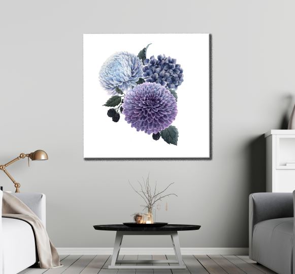 Square Canvas Blue & Purple Flower Watercolor Painting High Quality Print 100% Australian Made