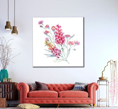 Square Canvas Colorful Flowers Watercolor Painting High Quality Print 100% Australian Made