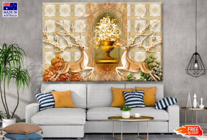 Golden Deers with Floral Antlers 3D Design Print 100% Australian Made