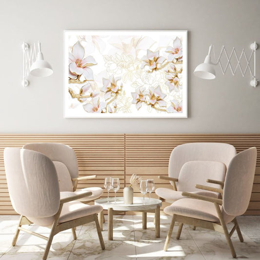 3D White & Gold Floral Design Home Decor Premium Quality Poster Print Choose Your Sizes