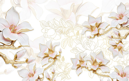 Gold & White 3D Floral Design Print 100% Australian Made