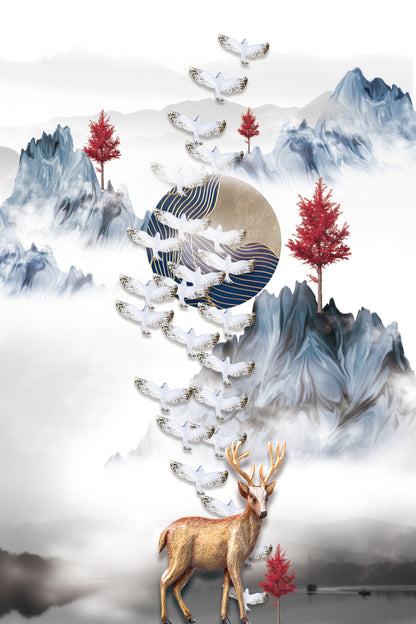 Mountains & Deer Nature 3D Design Home Decor Premium Quality Poster Print Choose Your Sizes