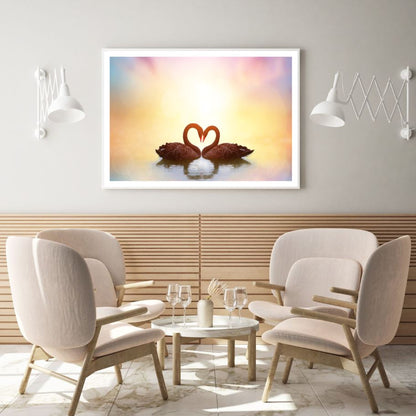 Swans on Lake Sunset Scenery View Home Decor Premium Quality Poster Print Choose Your Sizes