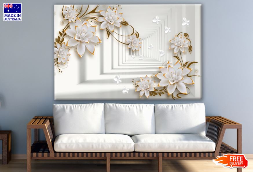 Gold & White Floral 3D Design Print 100% Australian Made