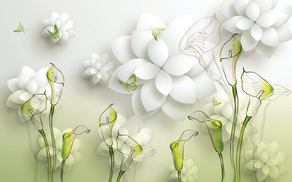 White & Green Floral Design Home Decor Premium Quality Poster Print Choose Your Sizes