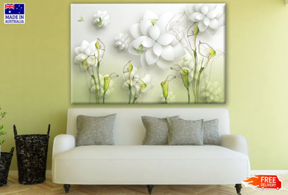 3D White & Green Floral Design Print 100% Australian Made