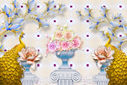 Peacocks & Flowers Colorful Design Print 100% Australian Made