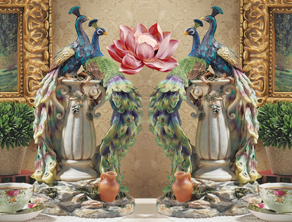 Colorful Peacocks & Flowers Painting Print 100% Australian Made