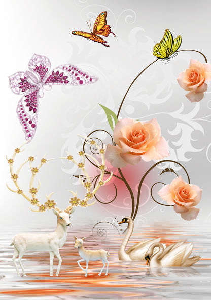 Flowers Butterflies Deers & Swans Design Home Decor Premium Quality Poster Print Choose Your Sizes