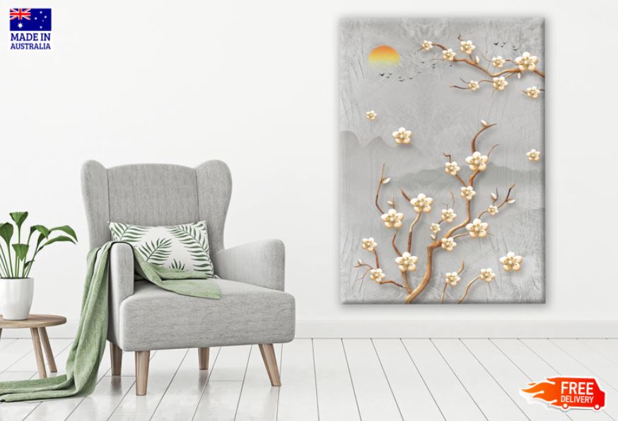 3D Golden Flower Tree Abstract Design Print 100% Australian Made