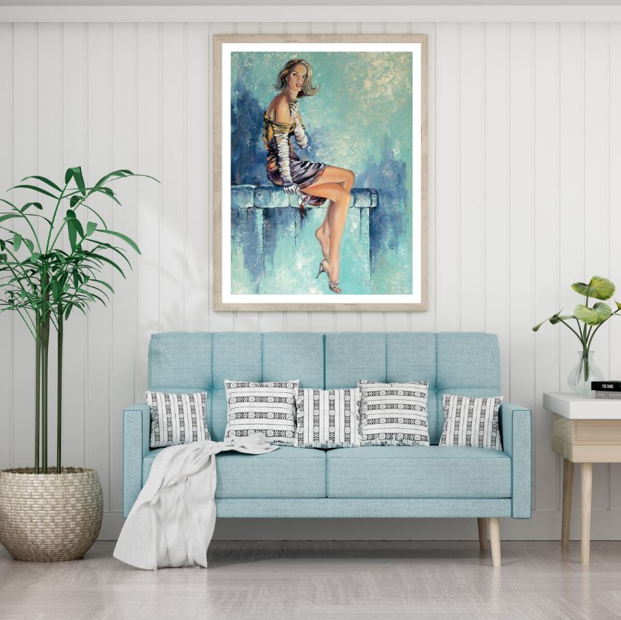 Girl Sitting on Wall Oil Painting Home Decor Premium Quality Poster Print Choose Your Sizes