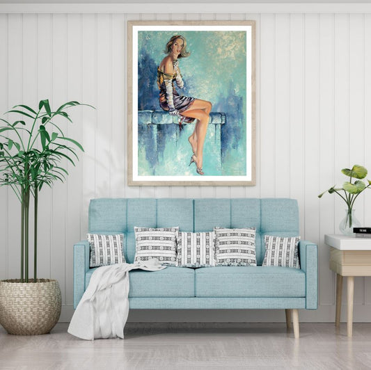 Girl Sitting on Wall Oil Painting Home Decor Premium Quality Poster Print Choose Your Sizes