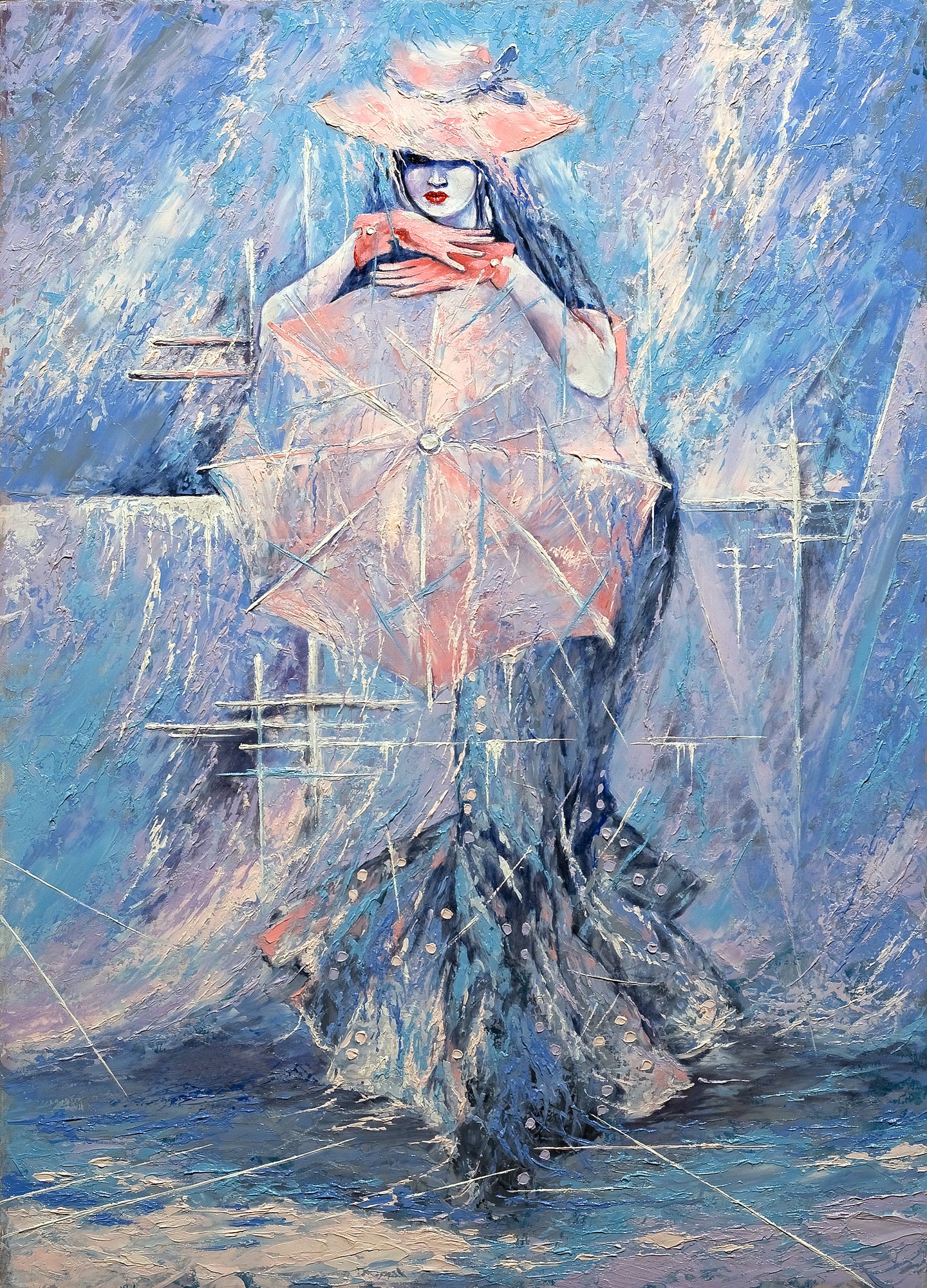 Girl with Umbrella Oil Painting Home Decor Premium Quality Poster Print Choose Your Sizes