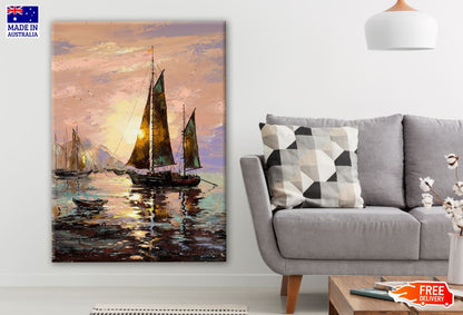 Boats Sailing on Beach Watercolor Painting Print 100% Australian Made