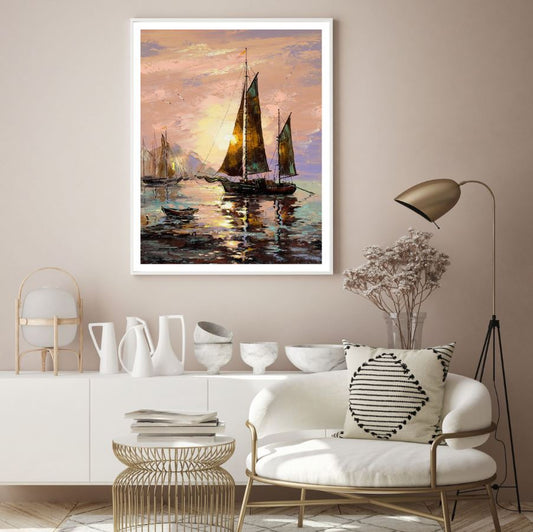 Ships on Sea Oil Painting Home Decor Premium Quality Poster Print Choose Your Sizes