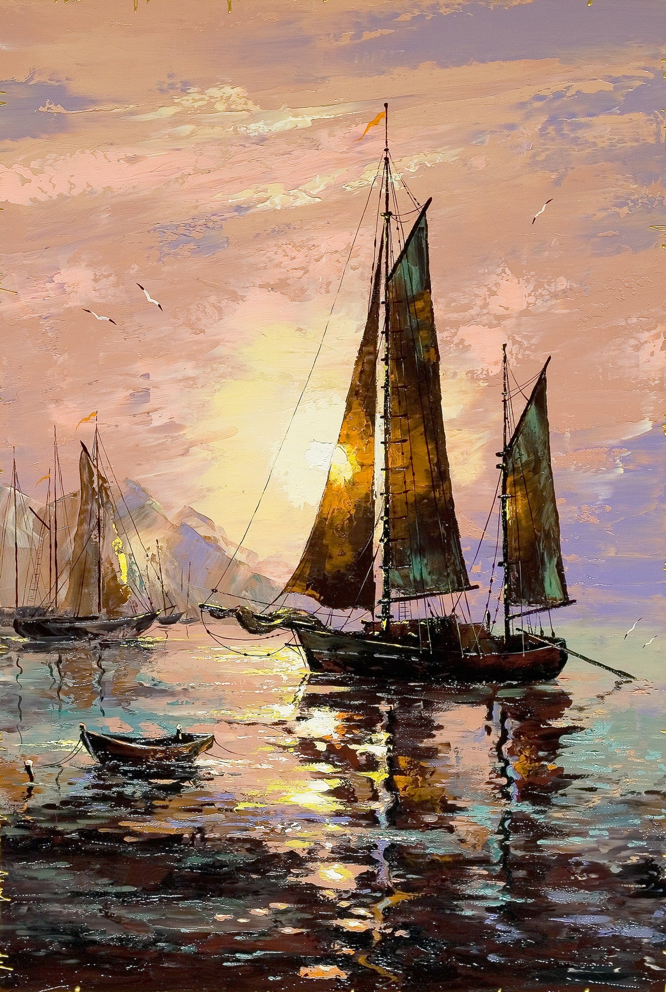 Boats Sailing on Beach Watercolor Painting Print 100% Australian Made