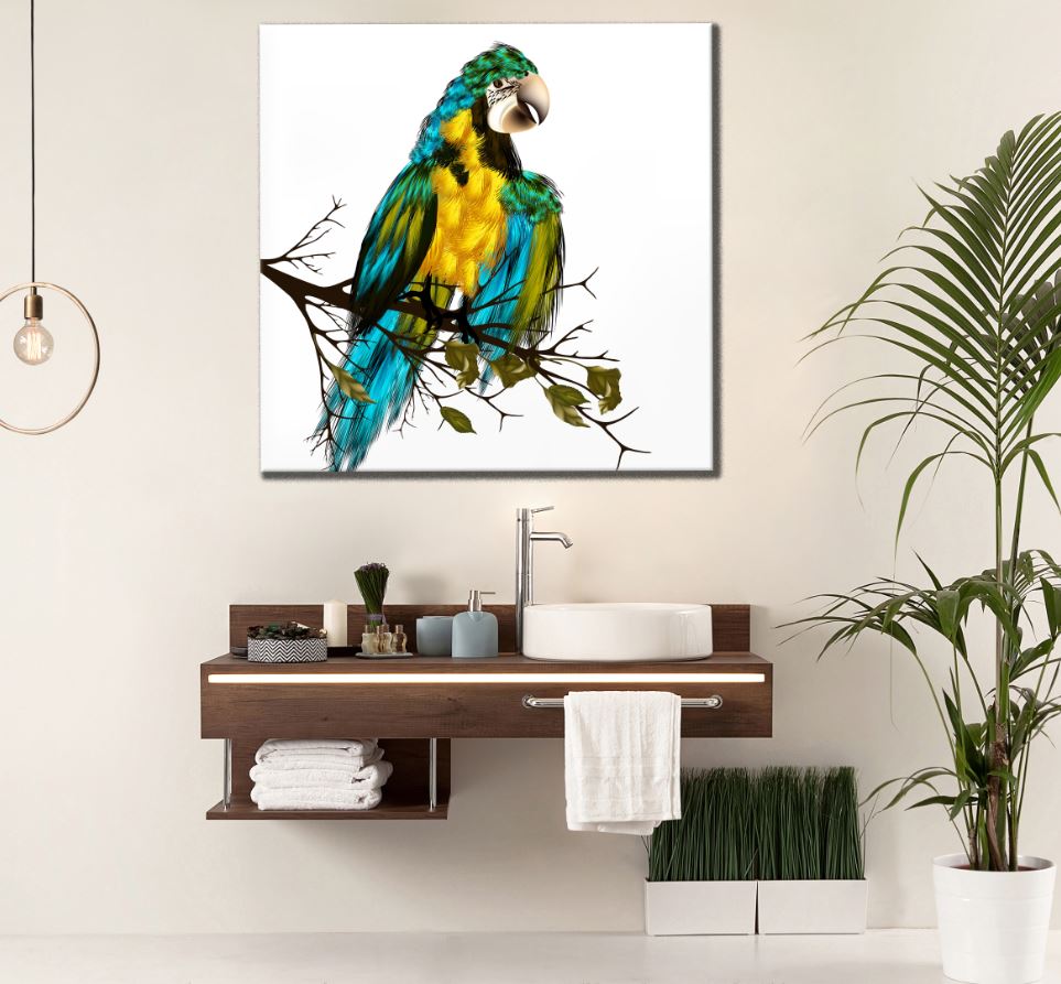 Square Canvas Macaw Bird on a Tree Painting High Quality Print 100% Australian Made