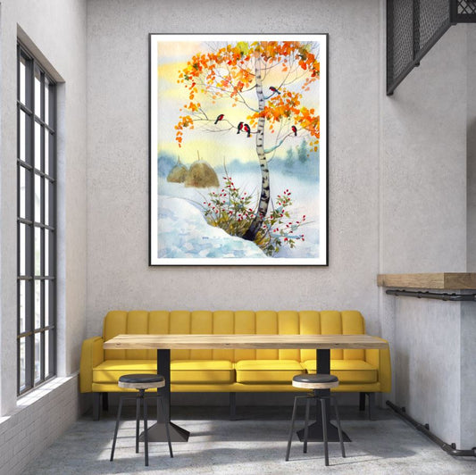 Birds on Tree Watercolor Painting Home Decor Premium Quality Poster Print Choose Your Sizes