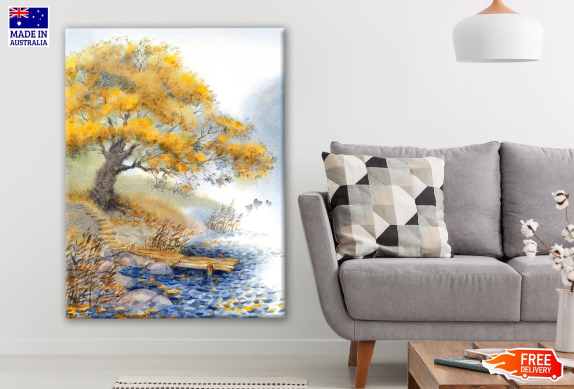 Yellow Leafy Tree Watercolor Painting Print 100% Australian Made