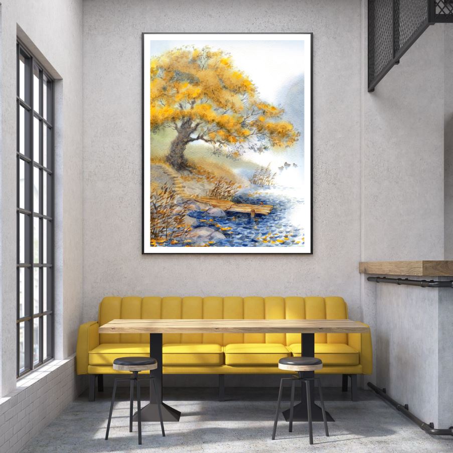 Yellow Tree Near River Painting Home Decor Premium Quality Poster Print Choose Your Sizes