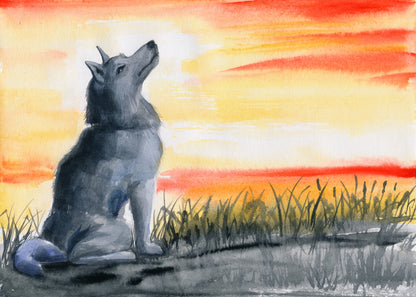 Wolf Howling Watercolor Painting Print 100% Australian Made