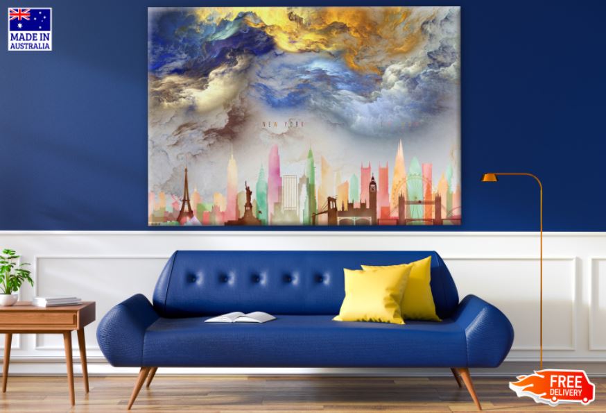 Colorful City & Abstract Cloud Design Print 100% Australian Made