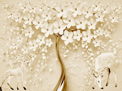 Gold & White Deers with Tree Design Home Decor Premium Quality Poster Print Choose Your Sizes