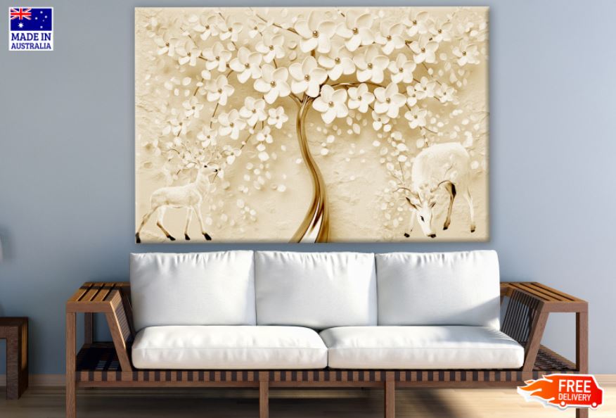 3D White Gold Abstract Floral Design Print 100% Australian Made
