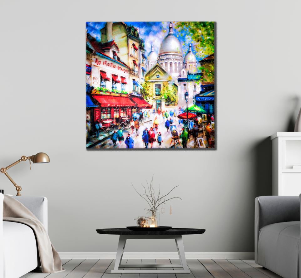 Square Canvas Sacre Coeur in Paris, France Watercolor Painting High Quality Print 100% Australian Made