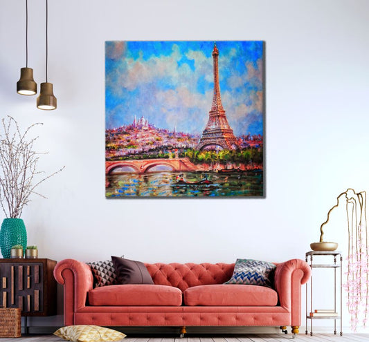 Square Canvas Eiffel Tower Oil Painting High Quality Print 100% Australian Made