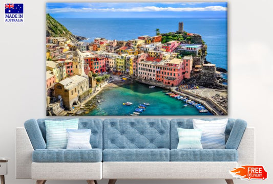 Ocean & Harbor in Colorful Village Vernazza Italy Print 100% Australian Made