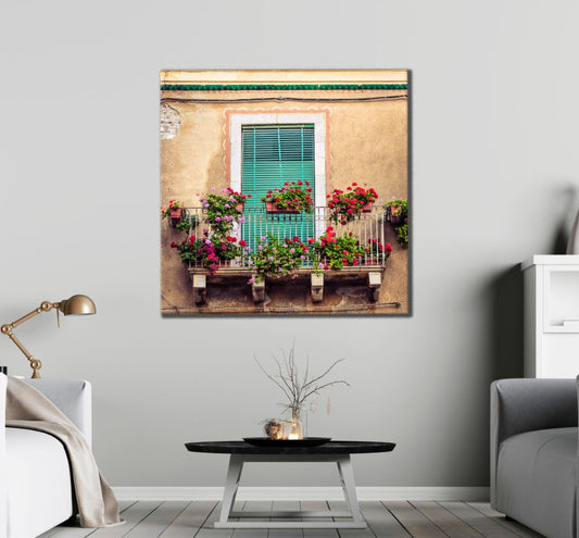 Square Canvas Door & Flower Vases Photograph High Quality Print 100% Australian Made