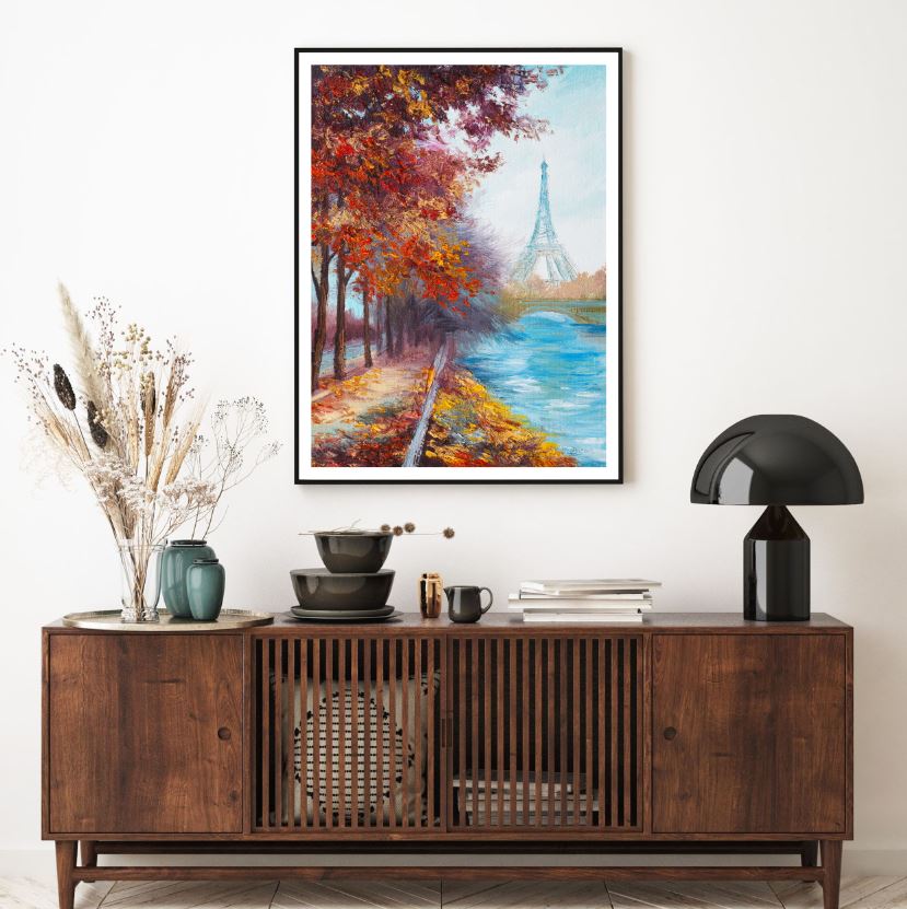 Eiffel Tower & River Oil Painting Home Decor Premium Quality Poster Print Choose Your Sizes