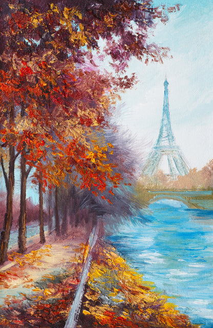 Eiffel Tower & River Oil Painting Home Decor Premium Quality Poster Print Choose Your Sizes