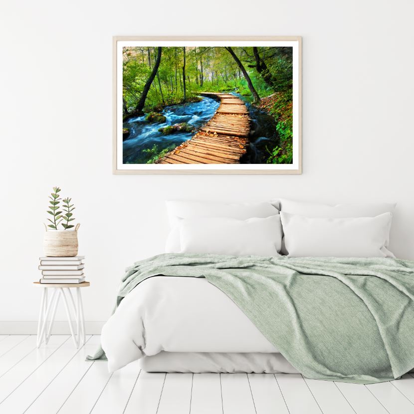 Wooden Pier Over Waterstream View Photograph Home Decor Premium Quality Poster Print Choose Your Sizes