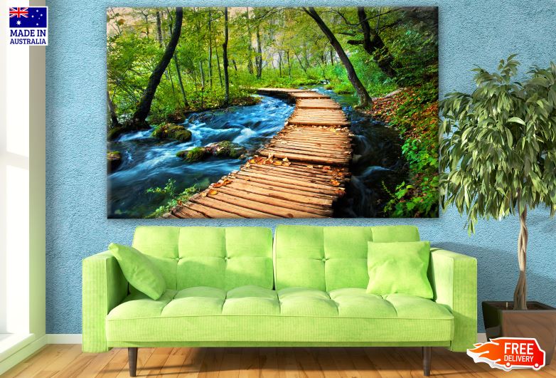 Wooden Pier in Forest Over Lake Photograph Print 100% Australian Made