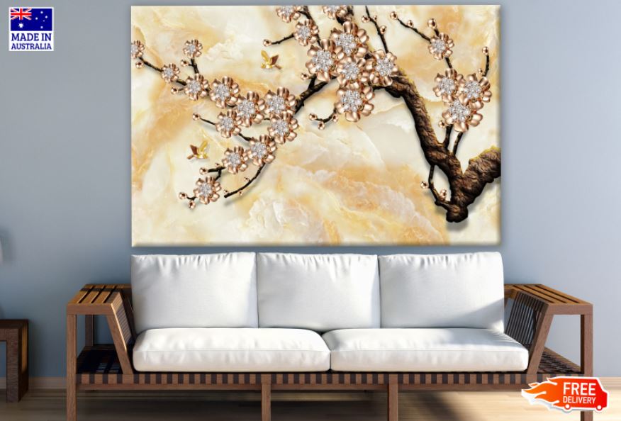 Gold & White Flower Tree Branch 3D Design Print 100% Australian Made