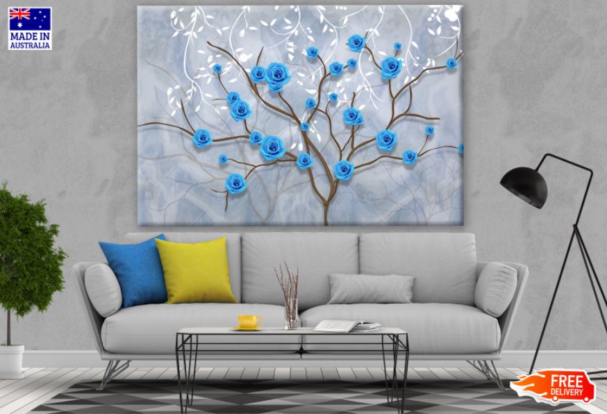 Blue Flower Tree 3D Design Print 100% Australian Made