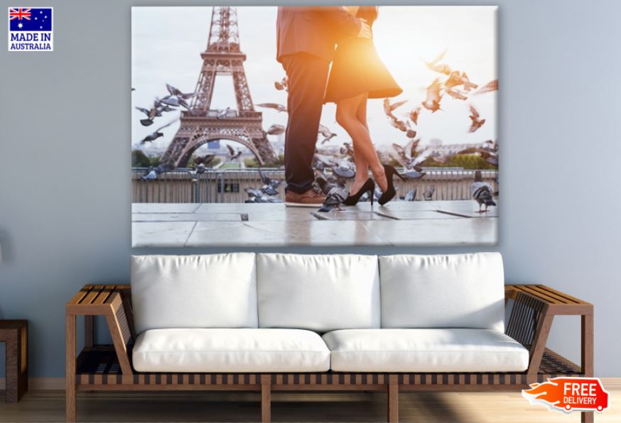 Couple Near Eiffel Tower Sunset Photograph Print 100% Australian Made