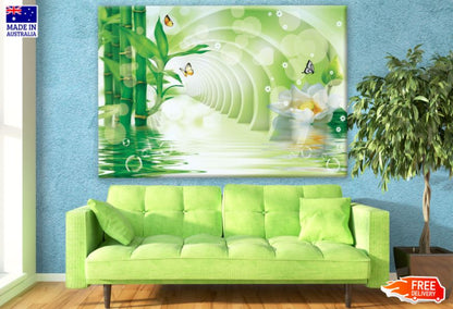 Bamboo Trees Flowers & Butterflies Abstract Design Print 100% Australian Made