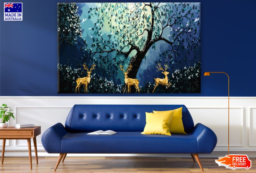 Gold Deers & Trees Abstract Design Print 100% Australian Made