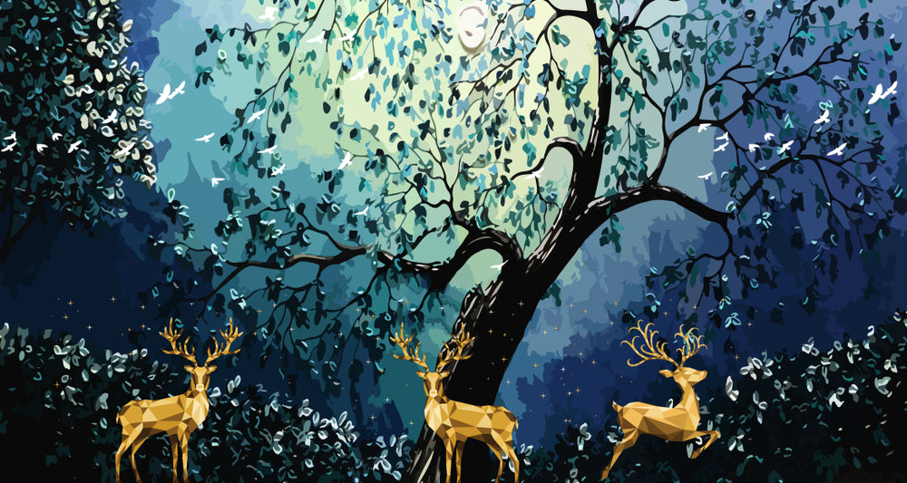 Gold Deers & Trees Abstract Design Print 100% Australian Made