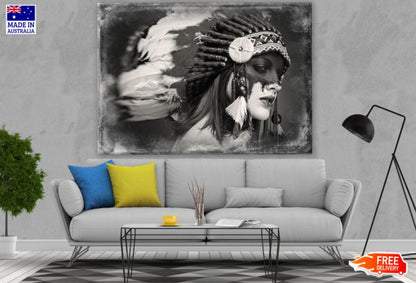 Girl with Feather Headdress B&W Photograph Print 100% Australian Made