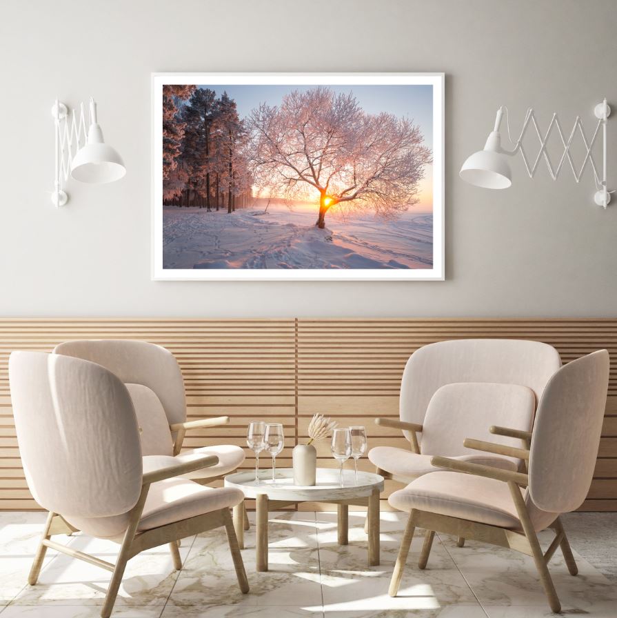 Snow Covered Forest at Sunset Photograph Home Decor Premium Quality Poster Print Choose Your Sizes