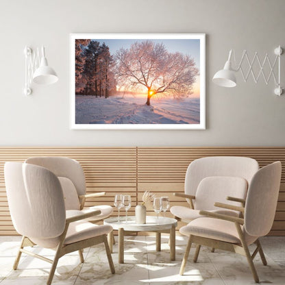 Snow Covered Forest at Sunset Photograph Home Decor Premium Quality Poster Print Choose Your Sizes