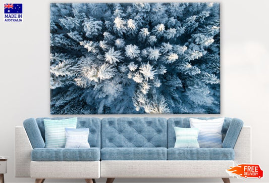 Snow Covered Pine Trees Forest Aerial View Photograph Print 100% Australian Made