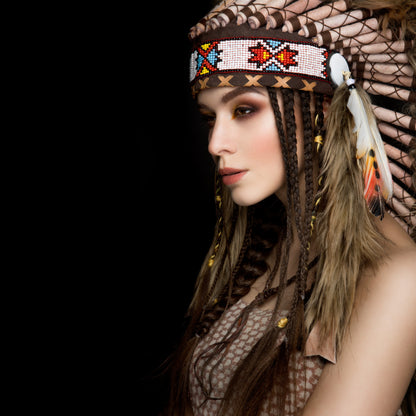 Square Canvas Indian Girl with Feather Headdress Photograph High Quality Print 100% Australian Made