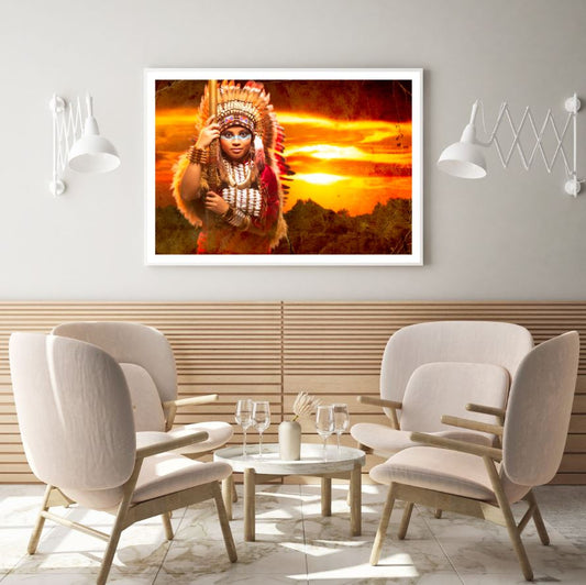 Indian Woman with Headdress View Home Decor Premium Quality Poster Print Choose Your Sizes